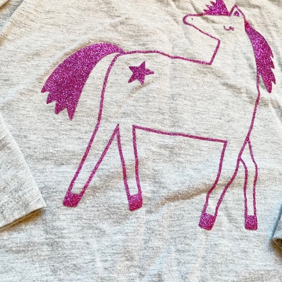 Cat & Jack Girls T-Shirt Sz 4T Gray Glitter Purple Unicorn Long Sleeve Crew Neck - Picture 2 of 8